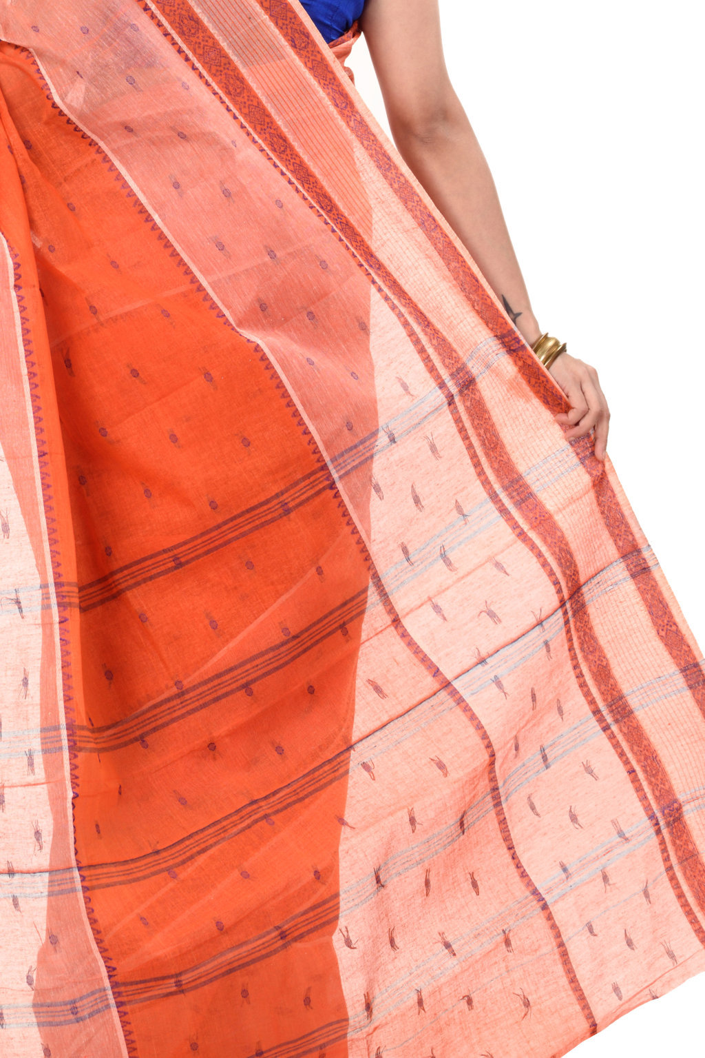 Orange Pure Cotton Debdash Tant Saree (347)
